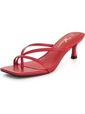 Women's Red Strappy Kitten Heels Flip Flops Square Open Toe Low Heels Fashion